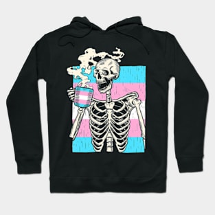 Skeleton Drinking Coffee LGBT-Q Transgender Pride Trans Hoodie